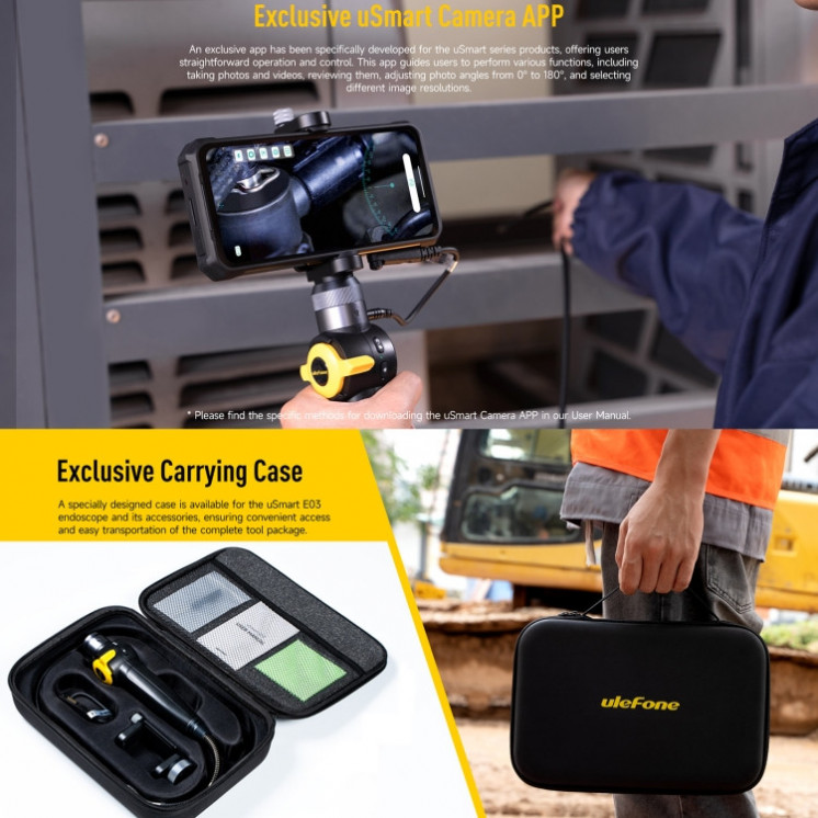 Ulefone uSmart E03. Endoscopio giratorio IP67 a prueba de agua para Armor 24 / 21 / 19 / 18T / 18T Ultra (Negro)