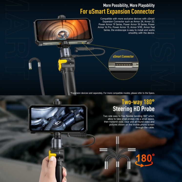 Ulefone uSmart E03. Endoscopio giratorio IP67 a prueba de agua para Armor 24 / 21 / 19 / 18T / 18T Ultra (Negro)