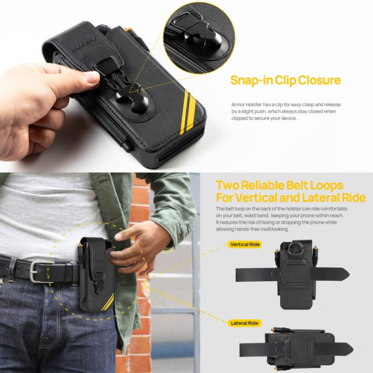 Ulefone Armor 24/26/27/22/21/19/18 series. Funda Holster multi propósito original (Negro)