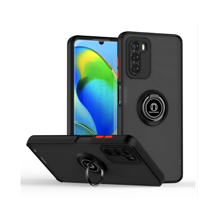 Motorola G42. Funda polarizada TPU+PC con anillo (negro + detalles rojos)
