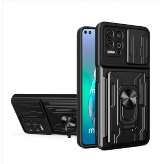 Motorola G100. Funda camshield con anillo y porta tarjeta.