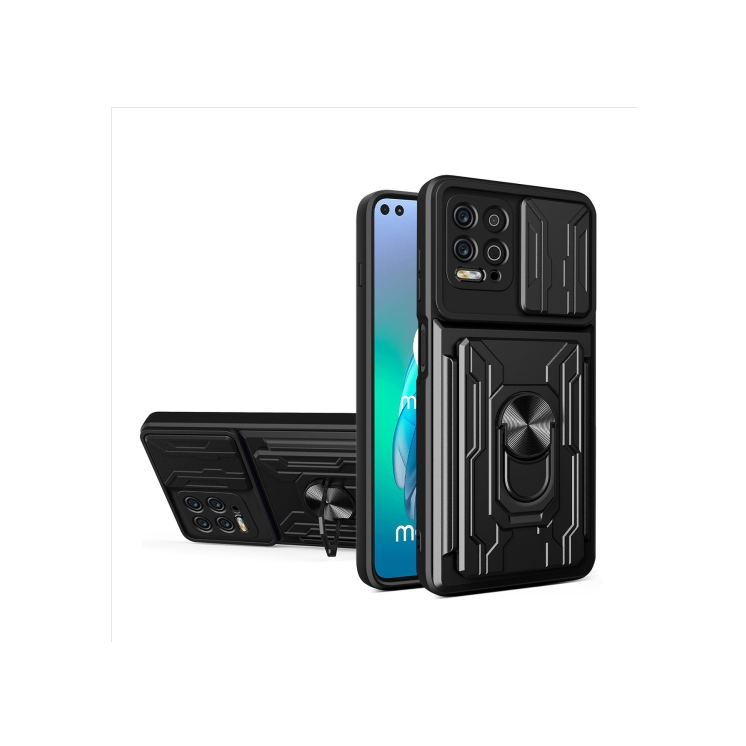 Motorola G100. Funda camshield con anillo y porta tarjeta.