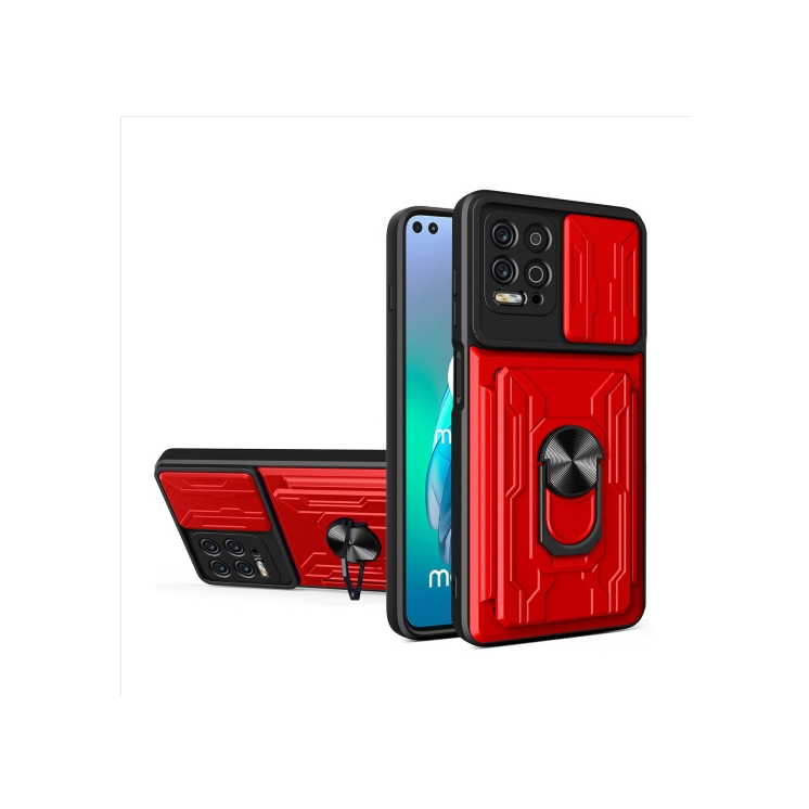Motorola G100. Funda camshield con anillo y porta tarjeta.