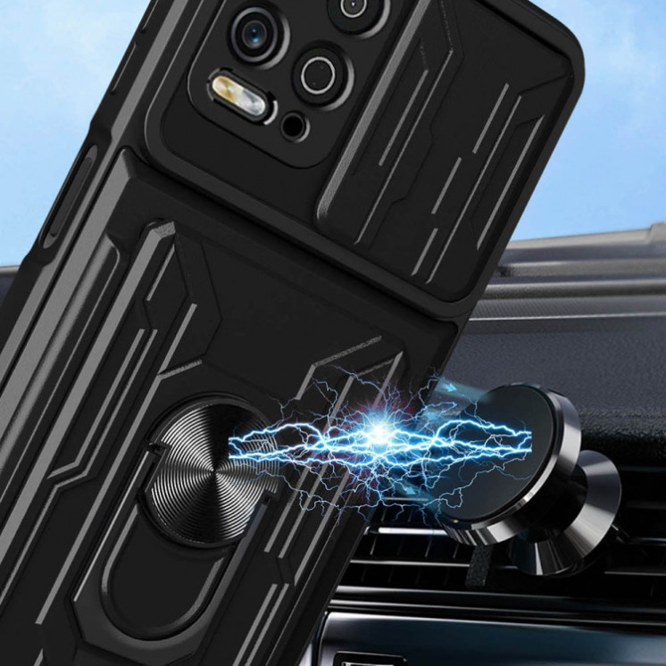 Motorola G100. Funda camshield con anillo y porta tarjeta.