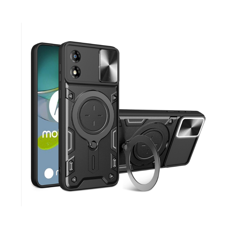 Motorola E13. Funda camshield con anillo compatible con soportes magnéticos