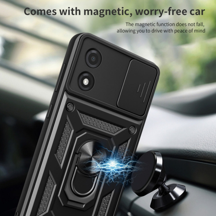 Motorola E13. Funda camshield con anillo compatible con soportes magnéticos