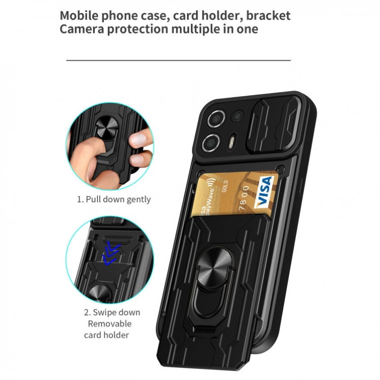 Motorola Edge 20 Lite. Funda camshield con anillo + porta tarjeta