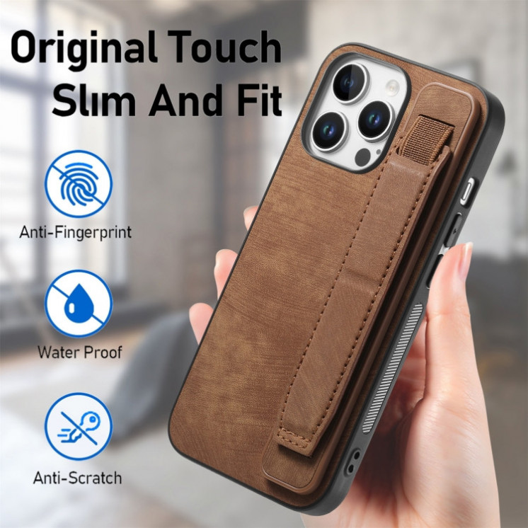 IPhone 16 Pro. Funda leather case con correa elástica