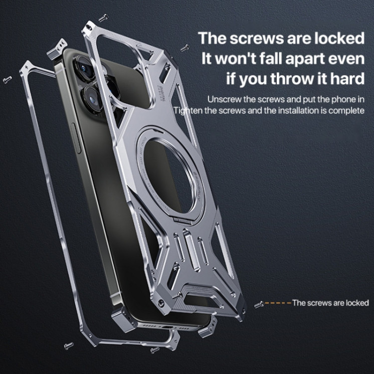 IPhone 16 Pro Max. Funda aleación Aluminio compatible MagSafe con stand 360°