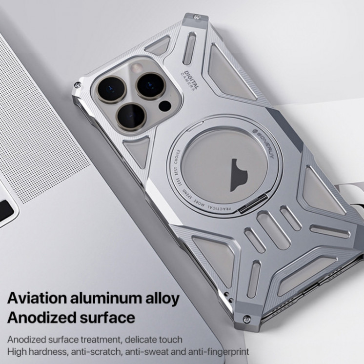 IPhone 16 Pro Max. Funda aleación Aluminio compatible MagSafe con stand 360°