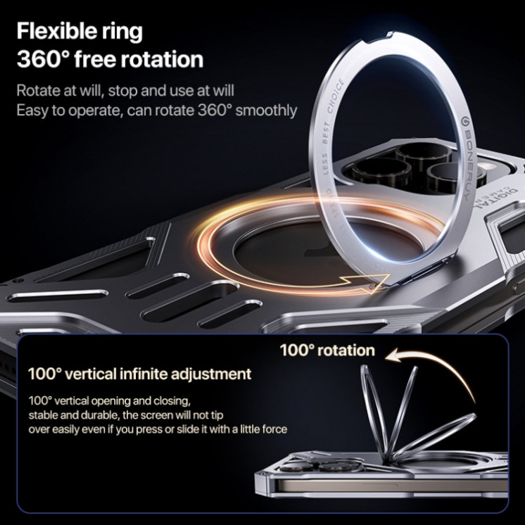 IPhone 16 Pro Max. Funda aleación Aluminio compatible MagSafe con stand 360°