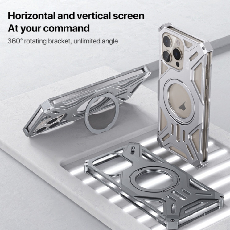 IPhone 16 Pro Max. Funda aleación Aluminio compatible MagSafe con stand 360°
