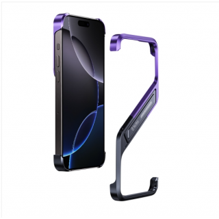 IPhone 16 Pro Max. Funda S metálica sin marcos con stand (negro/púrpura)