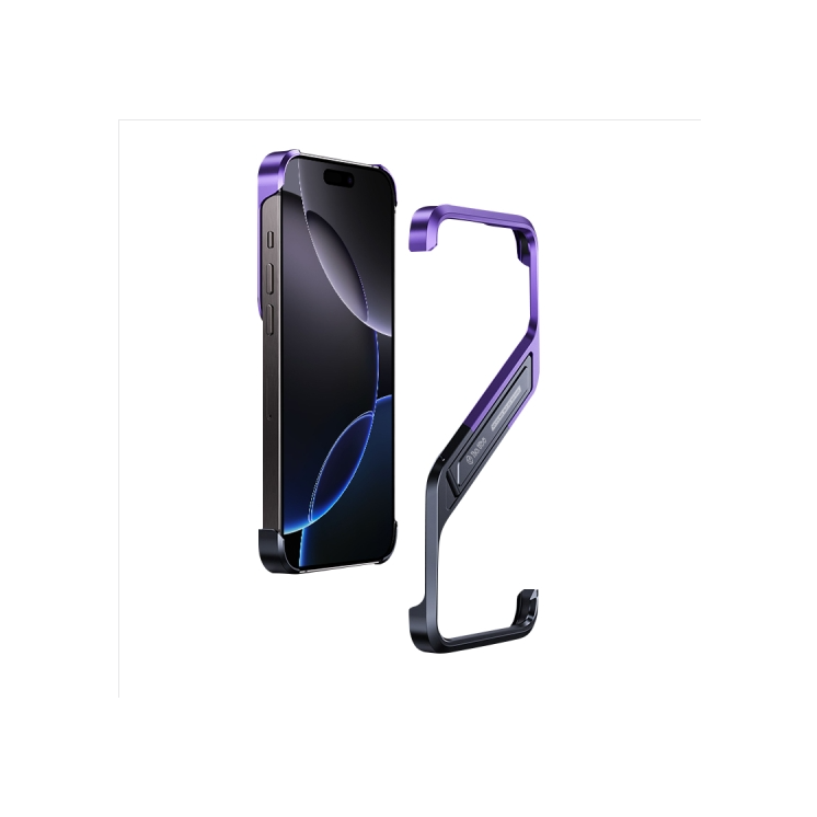 IPhone 16 Pro Max. Funda S metálica sin marcos con stand (negro/púrpura)