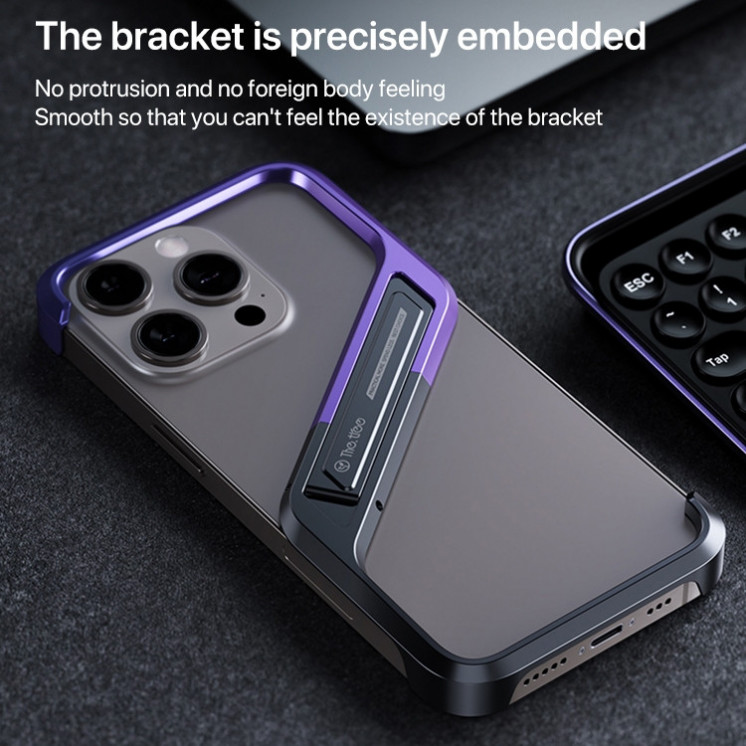 IPhone 16 Pro Max. Funda S metálica sin marcos con stand (negro/púrpura)