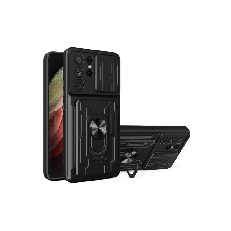Samsung S21 Ultra 5G. Funda Camshield con anillo y porta tarjeta