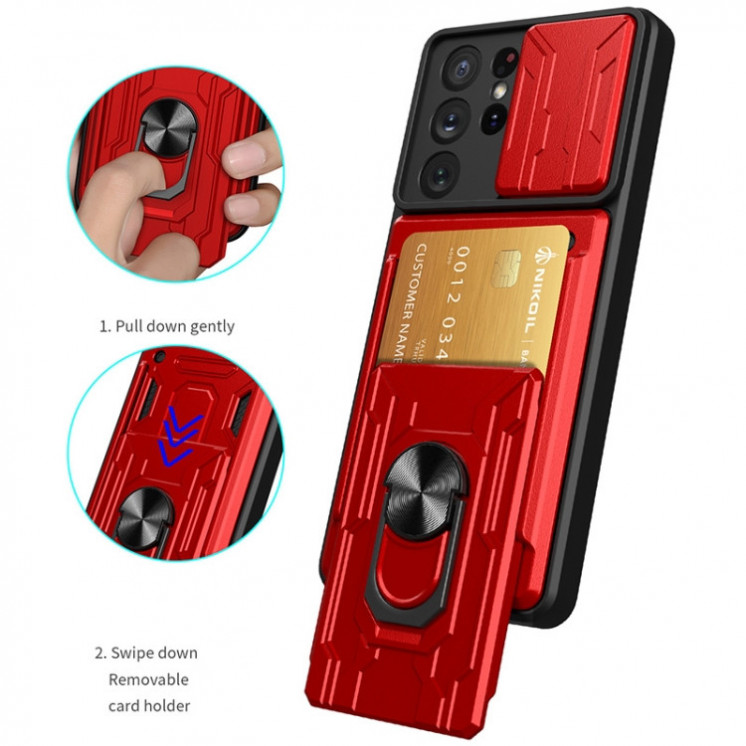 Samsung S21 Ultra 5G. Funda Camshield con anillo y porta tarjeta