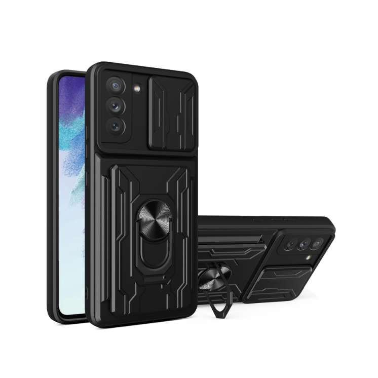 Samsung S21 FE 5G. Funda camshield con anillo + porta tarjeta