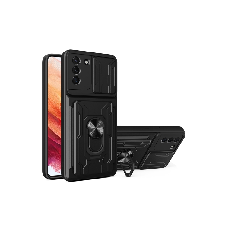 Samsung S21 Plus 5G. Funda Camshield con anillo y porta tarjeta