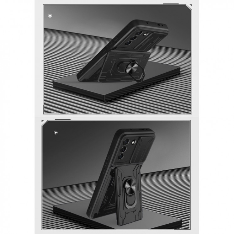 Samsung S21 Plus 5G. Funda Camshield con anillo y porta tarjeta