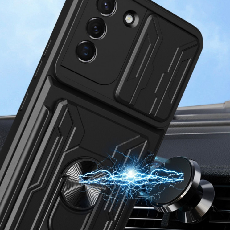 Samsung S21 Plus 5G. Funda Camshield con anillo y porta tarjeta
