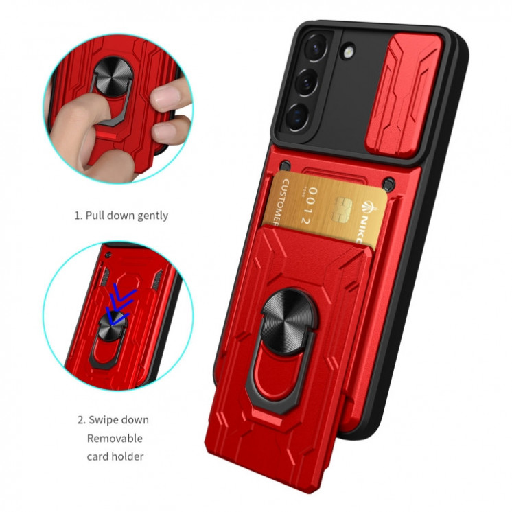 Samsung S22 5g. Funda camshield con anillo + porta tarjeta