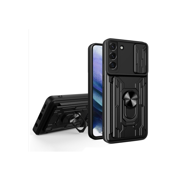 Samsung S22 Plus 5G. Funda camshield con anillo y porta tarjeta