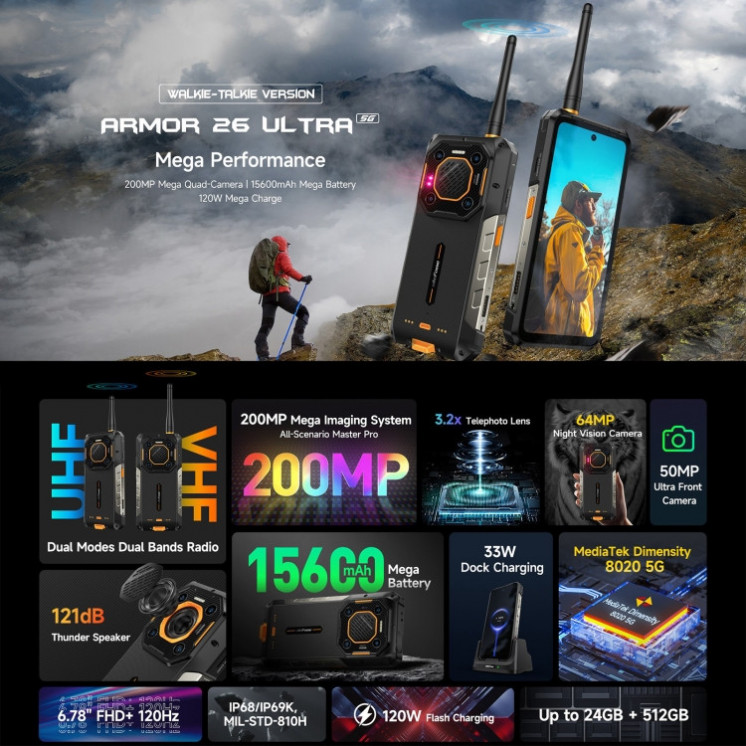 Ulefone Armor 26 Ultra Walkie Talkie. RAM extendible hasta 24GB+512GB. Red