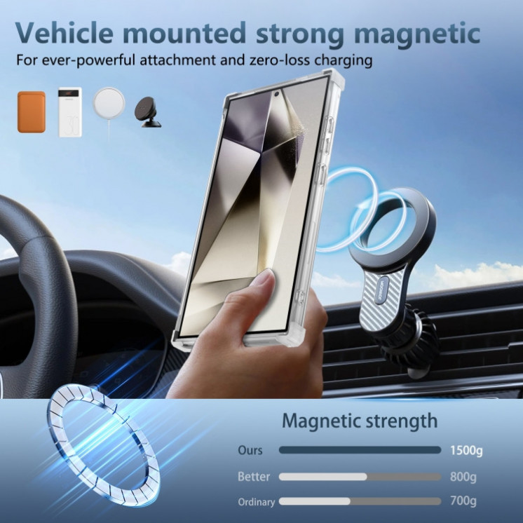 Samsung S22 Ultra 5G. Funda MagSafe magnético con anillo stand (transparente)