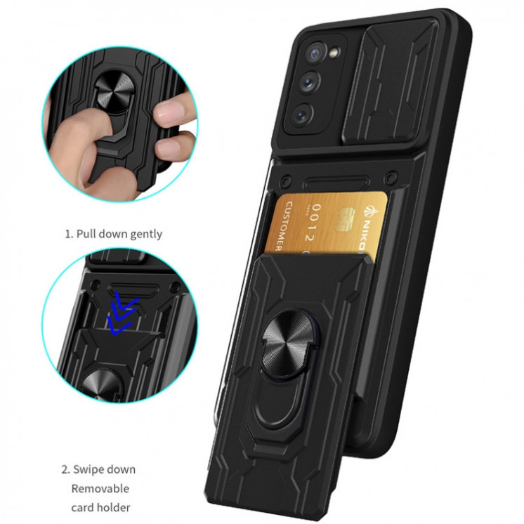 Samsung S20 FE. Funda camshield con anillo + porta tarjeta