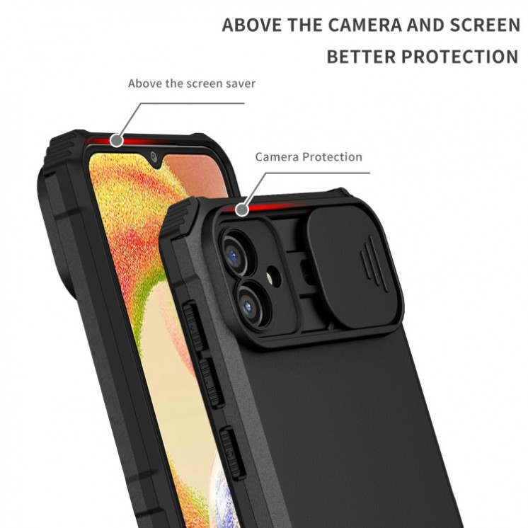 Samsung A04. Funda camshield TPU+PC con stand.
