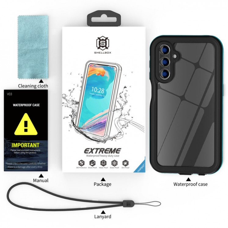 Samsung A15. Funda RedPepper IP68 sumergible 360° (borde azul)