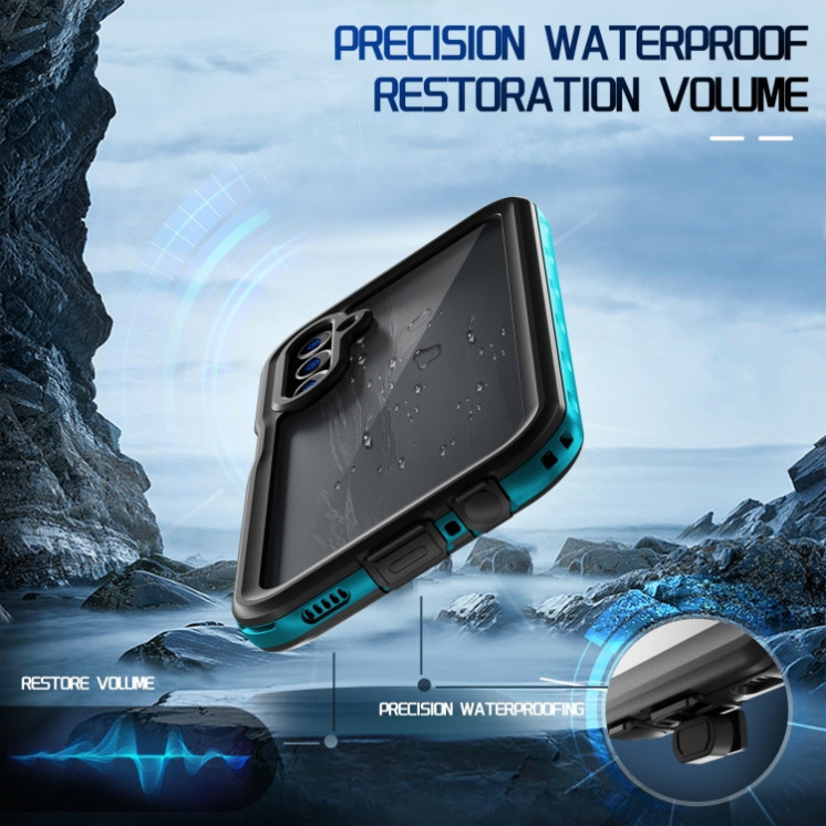 Samsung A15. Funda RedPepper IP68 sumergible 360° (borde azul)