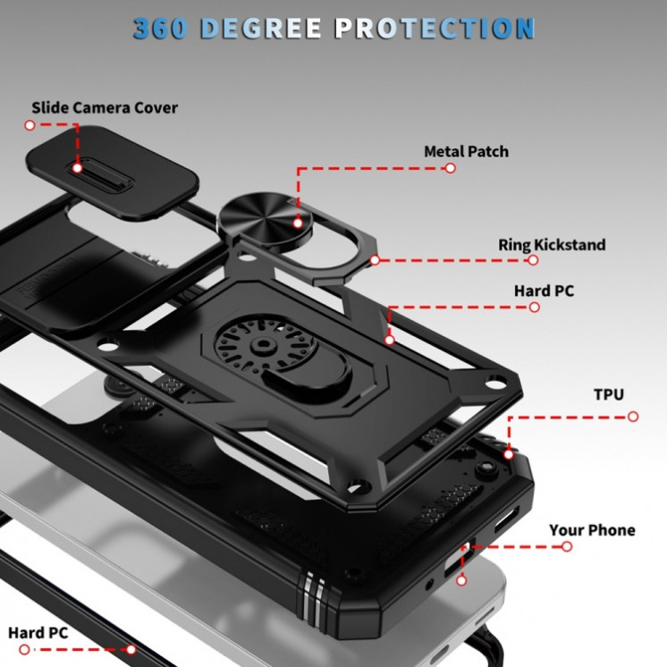 Samsung A16. Funda Camshield Armor con marco frontal y anillo