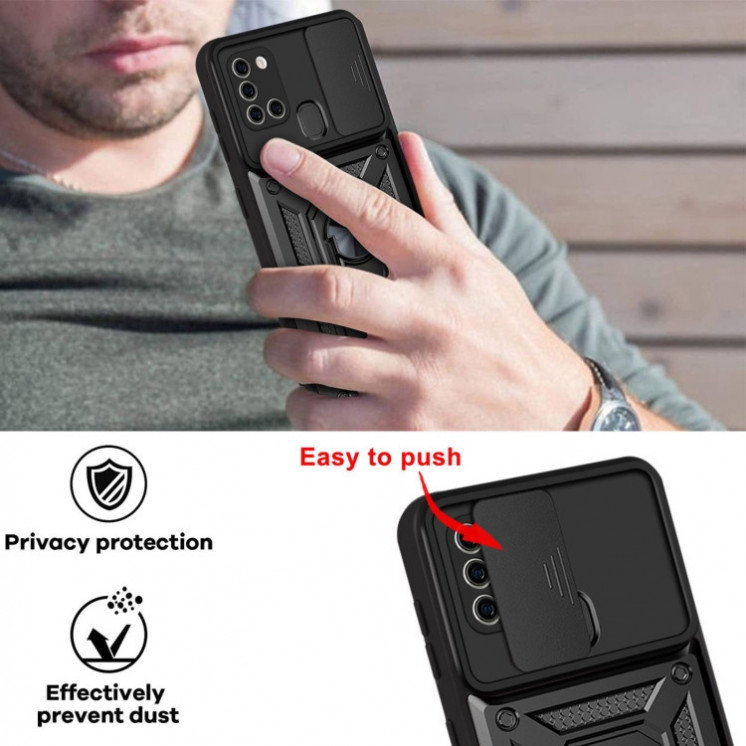 Samsung A21s. Funda camshield TPU+PC con anillo