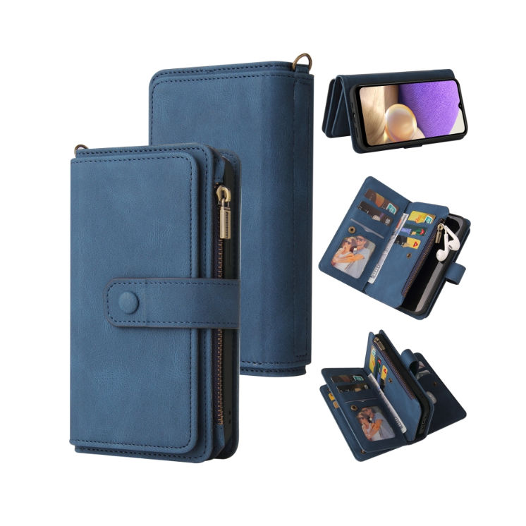 Samsung A32. Funda billetera Flip leather case (azul)