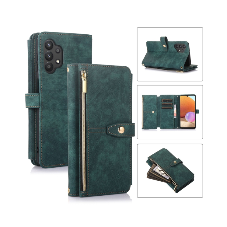 Samsung A32. Funda billetera Flip leather case (verde)