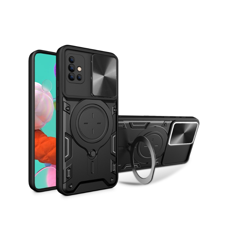 Samsung A51. Funda con protector de cámaras y anillo.