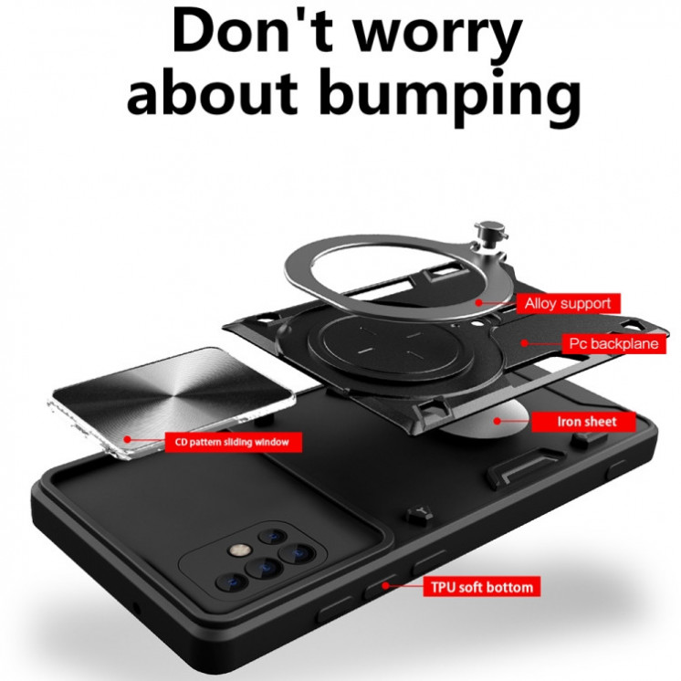 Samsung A51. Funda con protector de cámaras y anillo.