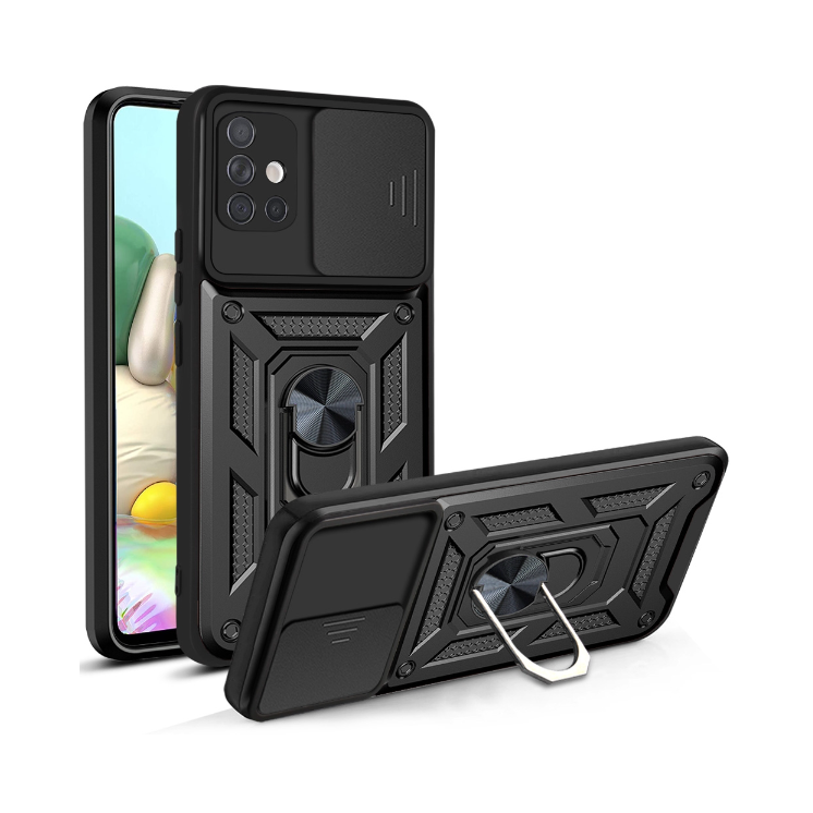 Samsung A71. Funda con protector de cámaras y anillo