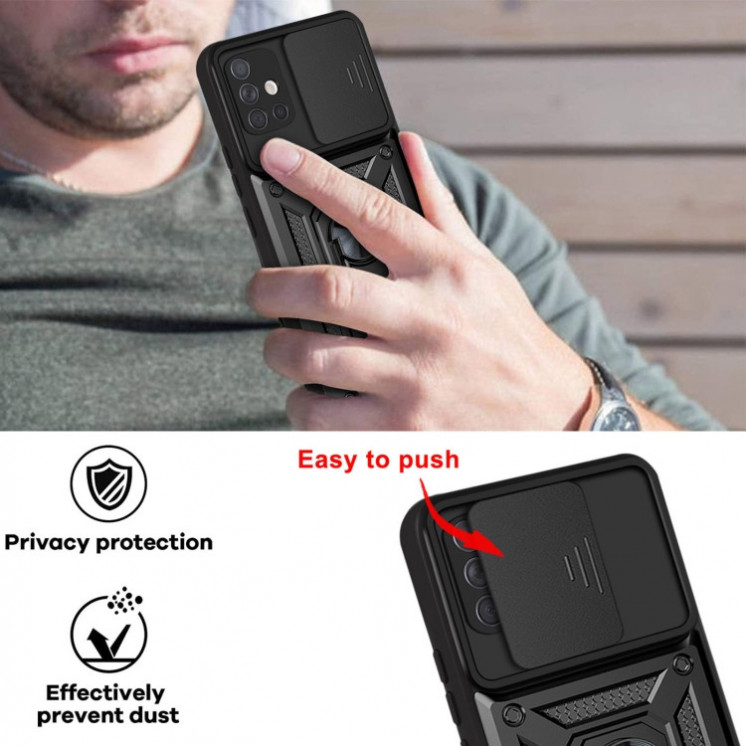 Samsung A71. Funda con protector de cámaras y anillo