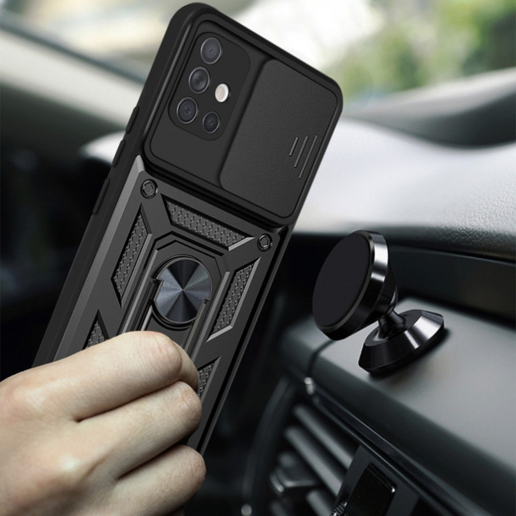 Samsung A71. Funda con protector de cámaras y anillo