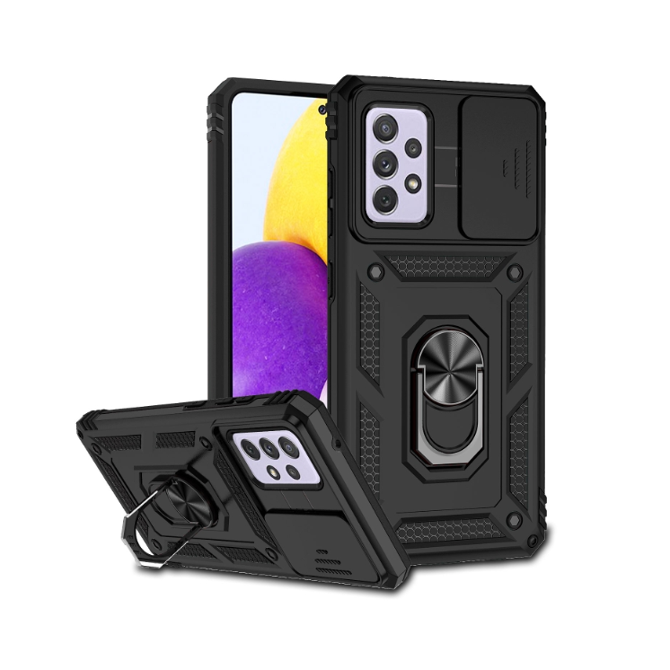 Samsung A72. Funda Armor con protector de cámaras y anillo.