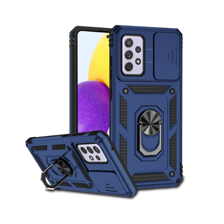 Samsung A72. Funda Armor con protector de cámaras y anillo.