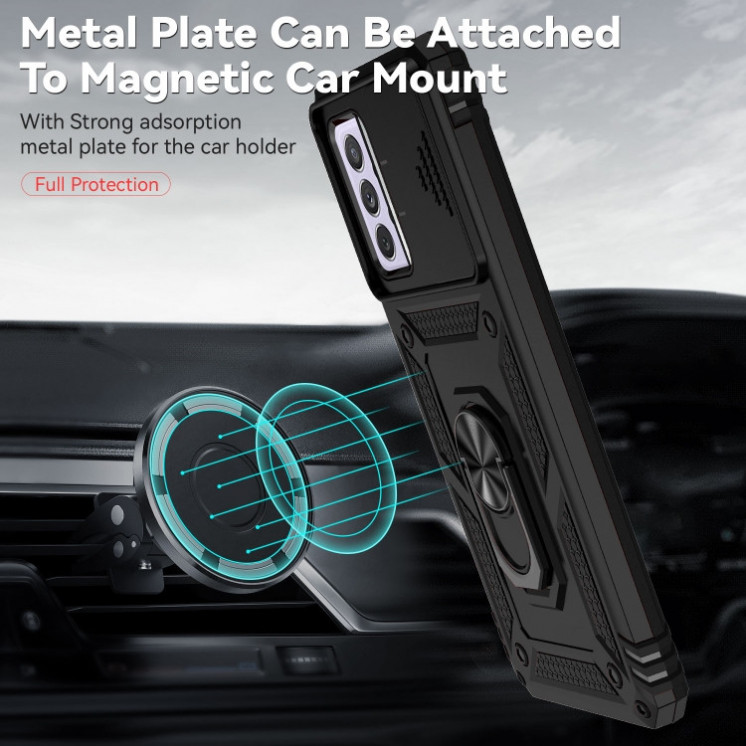 Samsung A72. Funda Armor con protector de cámaras y anillo.