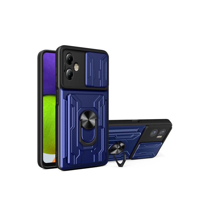 Motorola G14. Funda camshield con anillo y porta tarjeta
