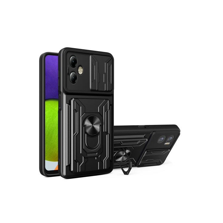 Motorola G14. Funda camshield con anillo y porta tarjeta