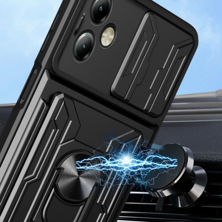 Motorola G14. Funda camshield con anillo y porta tarjeta