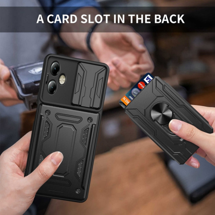 Motorola G14. Funda camshield con anillo y porta tarjeta